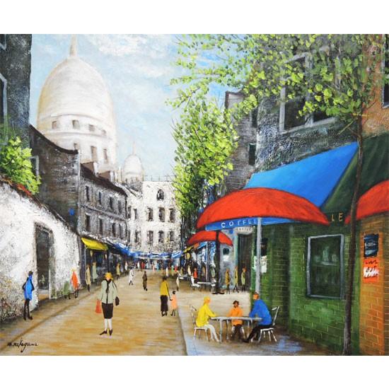 絵画 油絵 モンマルトルの広場 カフェテラス F30号 （中川まり子