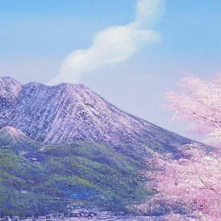 絵画 油絵 桜島の桜 F20号 （木村由記夫） 【肉筆】【油絵】【日本の