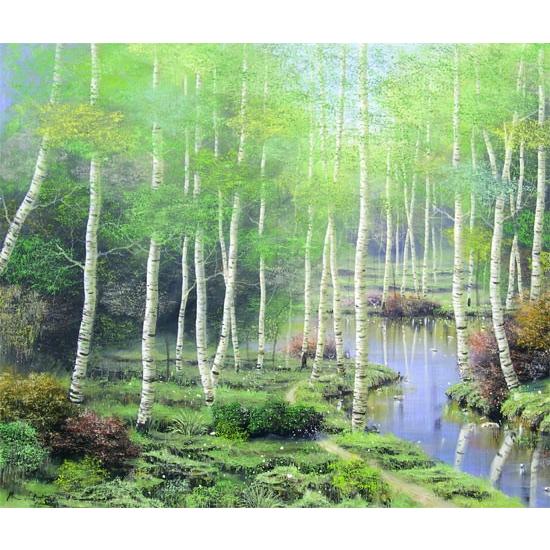 絵画 油絵 白樺林 F50号 （早瀬遼） 【海・山】【肉筆】【油絵】【日本