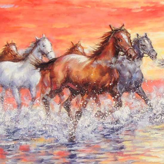 絵画 油絵 駆ける F50号 （鈴木満雄） 【海・山】【肉筆】【油絵