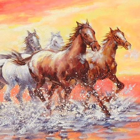 絵画 油絵 駆ける F50号 （鈴木満雄） 【海・山】【肉筆】【油絵