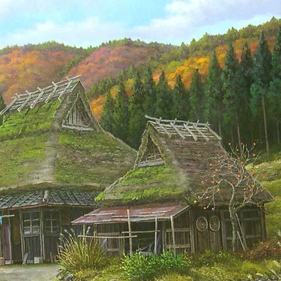 絵画 油絵 深秋の山里 京都 美山 F50号 （猿渡一根） 【海・山】【肉筆