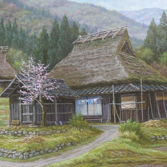 絵画 油絵 春の丹波路 F50号 （猿渡一根） 【海・山】【肉筆】【油絵