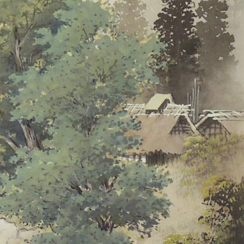 掛け軸 彩色山水 (小島光径) ※即納※ 【掛軸】【一間床・半間床】【山水