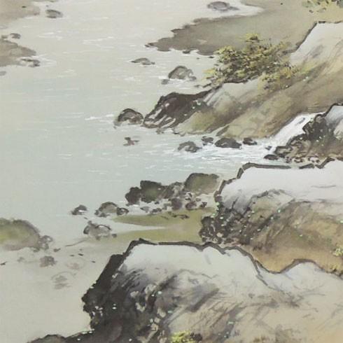 掛け軸 彩色山水 (小島光径) ※即納※ 【掛軸】【一間床・半間床】【山水