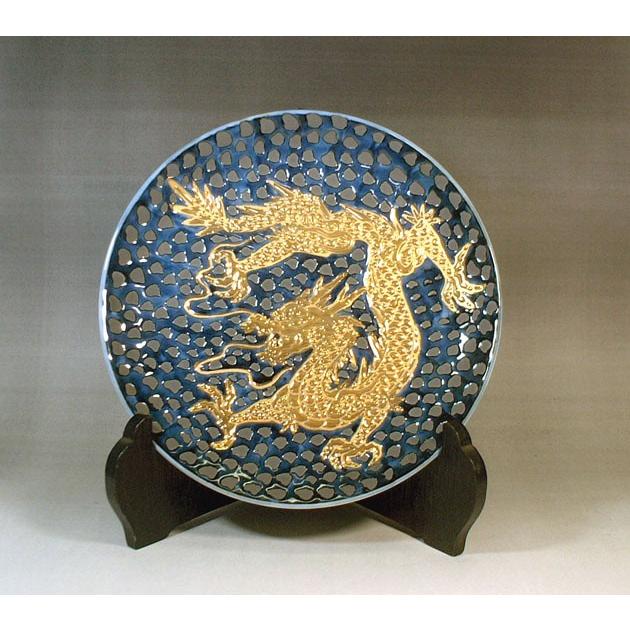 鉄釉黄金龍絵飾り皿｜有田焼 陶芸作家 藤井錦彩作 : 有田焼 藤井錦彩窯