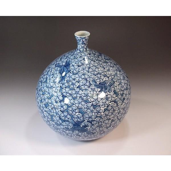 有田焼 染付梅鳥絵花瓶｜陶芸作家 藤井錦彩 作 : 有田焼 藤井錦彩窯