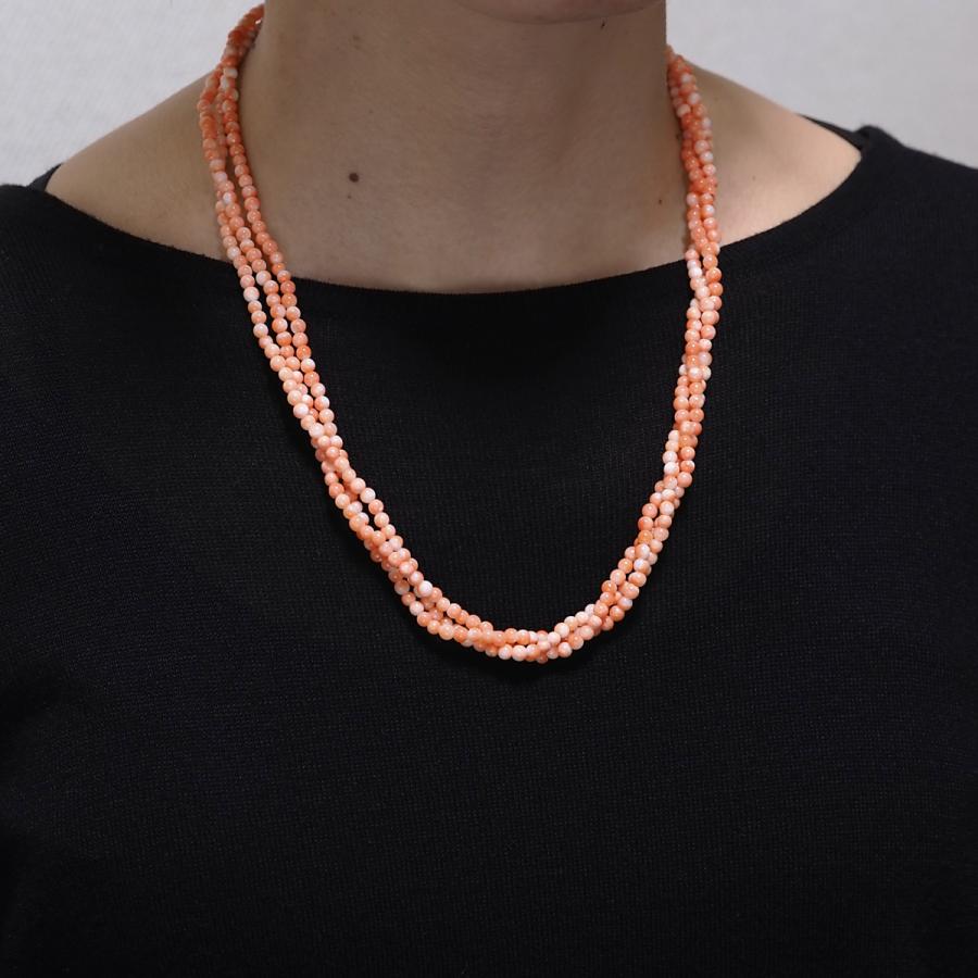 桃色珊瑚 3連 ツイストネックレス 52cm さんご サンゴ 太め 長め