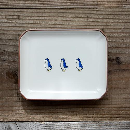 九谷焼 クタニシール 長角皿 ペンギン 動物柄 和食器 プレゼント