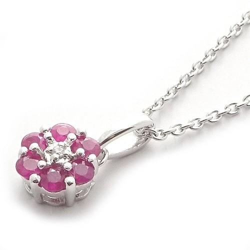 SILVER925 シルバールビーペンダントネックレスフラワーデザイン14004