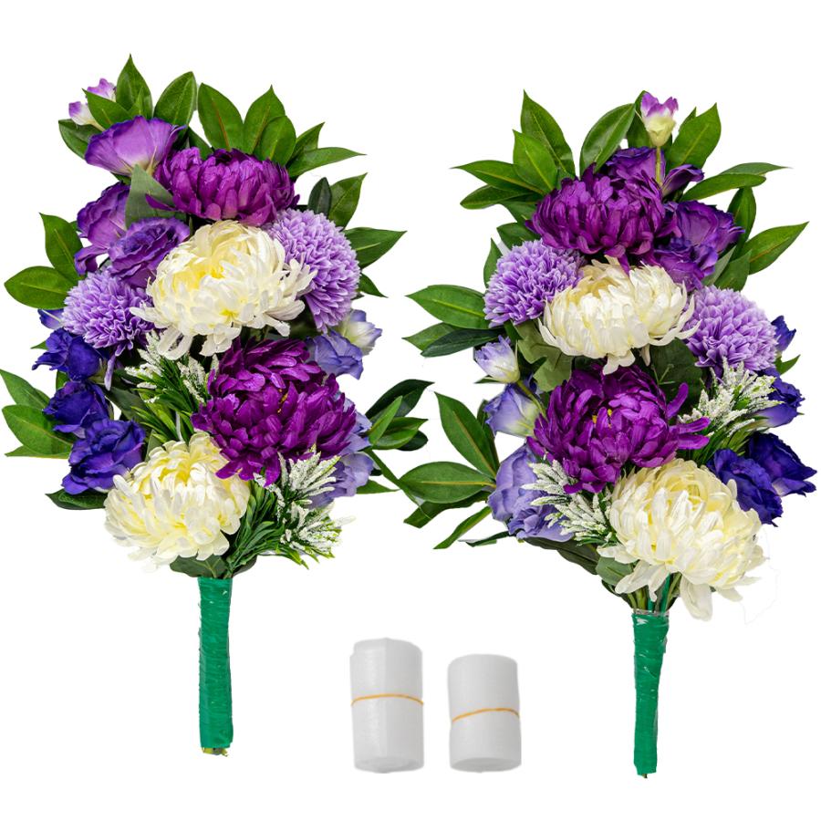菊 カーネーション トルコキキョウ しきみ付き 造花 2束 固定具付き 仏
