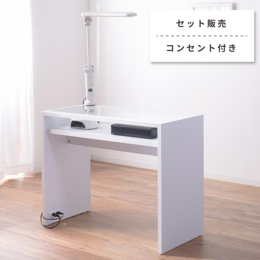 東谷 ネイルテーブル ネイルデスク 幅96 白 ガラス 木製 棚付き 収納