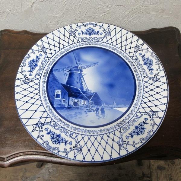 イギリス インテリア雑貨 壁掛け用プレート 絵皿 ブルー＆ホワイト