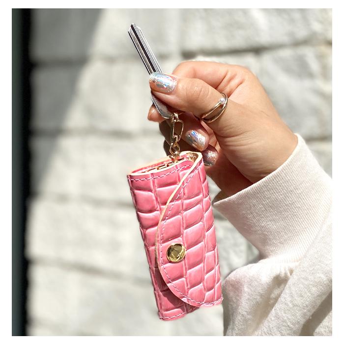 キーケース レディース 本革 エナメル 美クロコダイル クロコ スマート