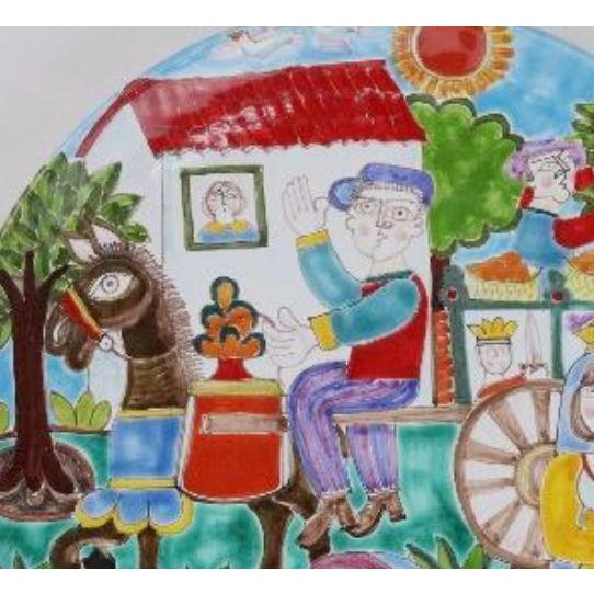 イタリア製 輸入雑貨 シチリア 陶器 大皿 絵皿 壁飾り 手描き オレンジ