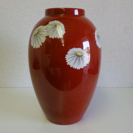 ノリタケ オールドノリタケ 日陶 朱地白菊花瓶 胴長 フラワーベース