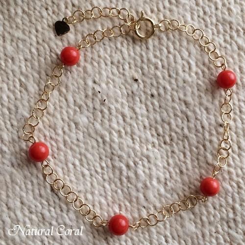赤珊瑚 あかさんご サンゴ ブレスレット 玉 18金チェーン ナチュラル