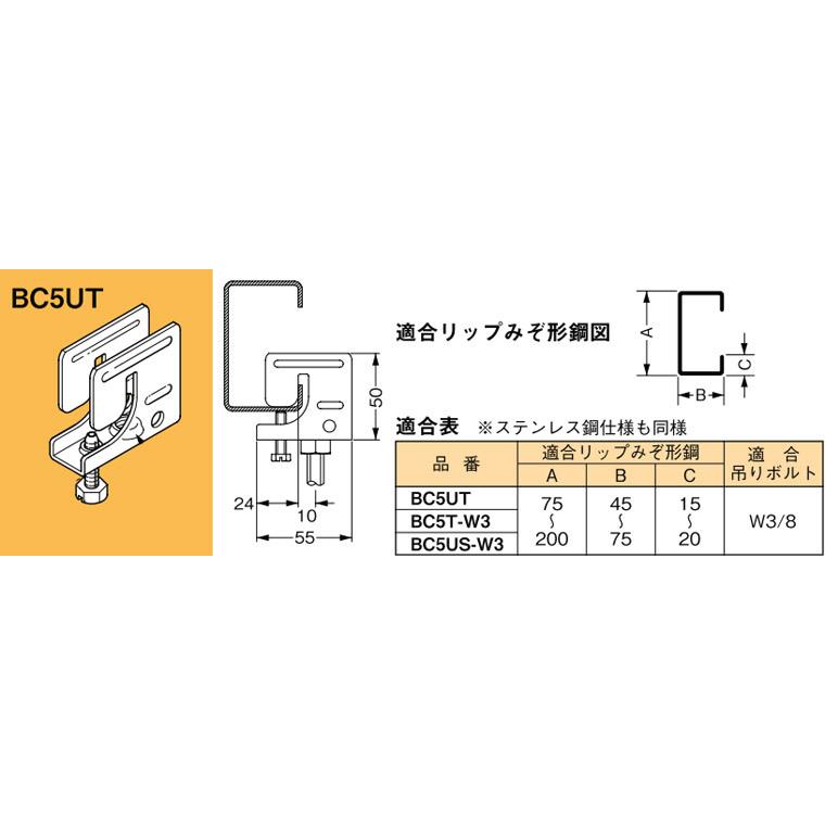 BC5UT ネグロス 吊り金具 吊りボルト用支持金具(リップみぞ形鋼用