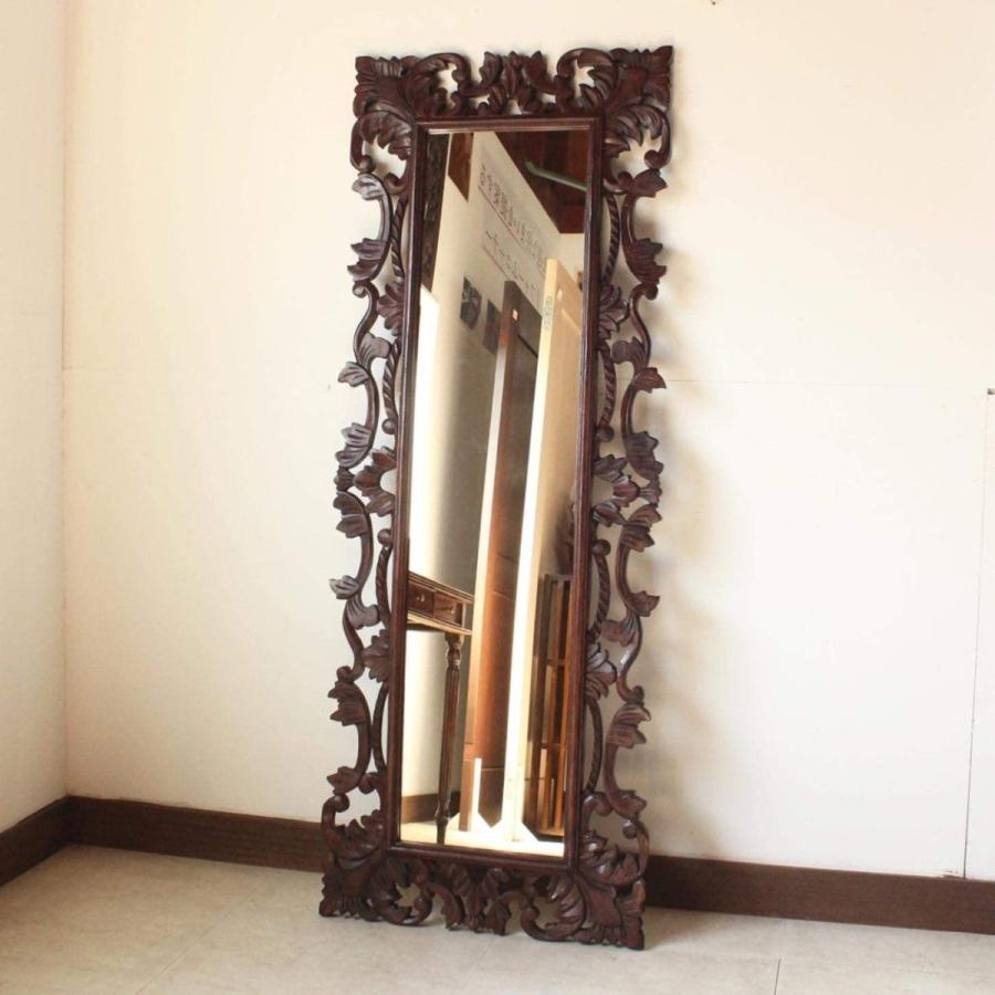 受注生産品 ミラー 60×160cm 姿見鏡 木彫りフレーム 手彫り 彫刻