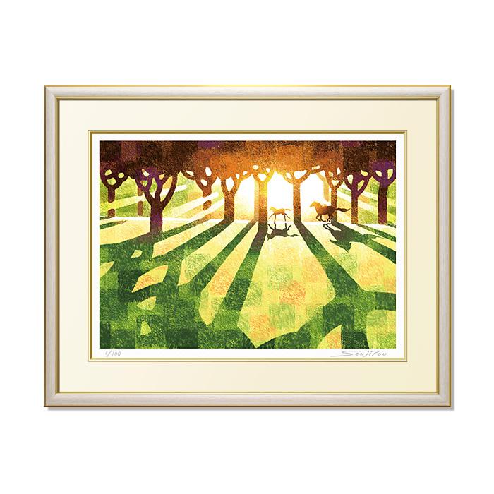 絵画 馬 和風 壁掛け インテリア 版画 風水 黄色 風景画 玄関 おしゃれ