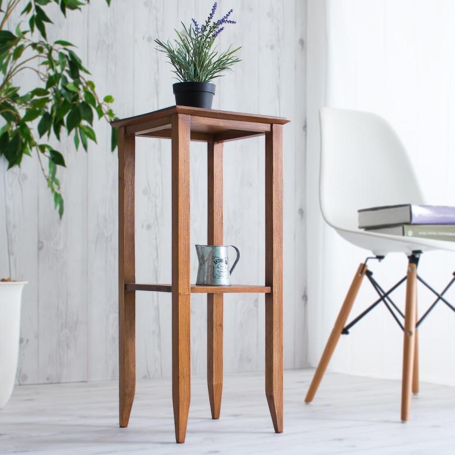 フラワースタンド スマホ充電台 黄金比 天然木 完成品 ブラウン 花台