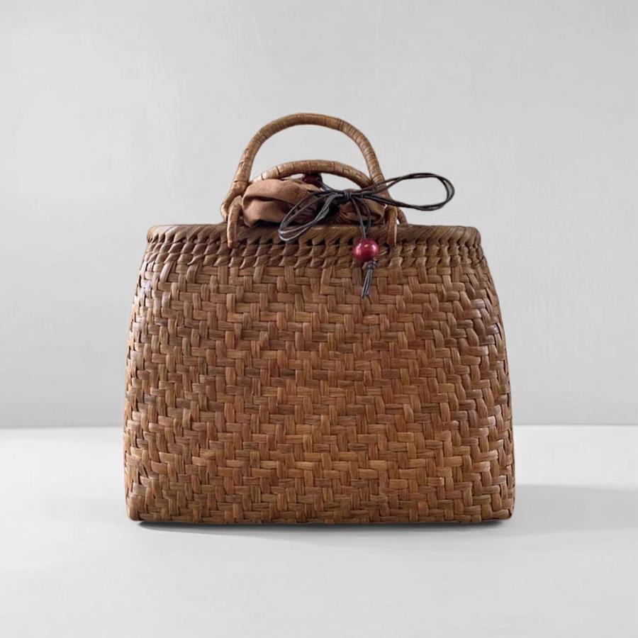 山葡萄 手作り 籠バッグ 網代編み 内布あり (約)幅31×本体高さ24×マチ