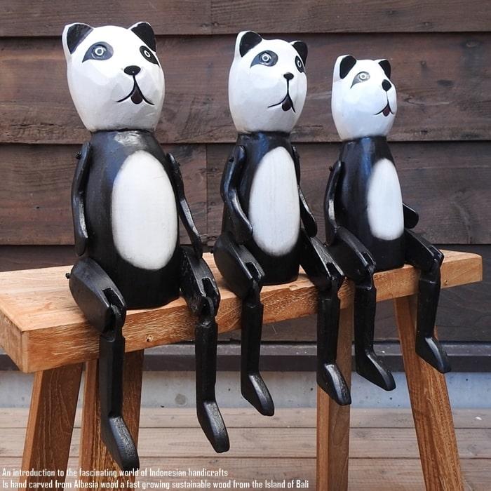 お座り パンダさん Lサイズ ウェルカム人形 木製 木彫りの置物 動物