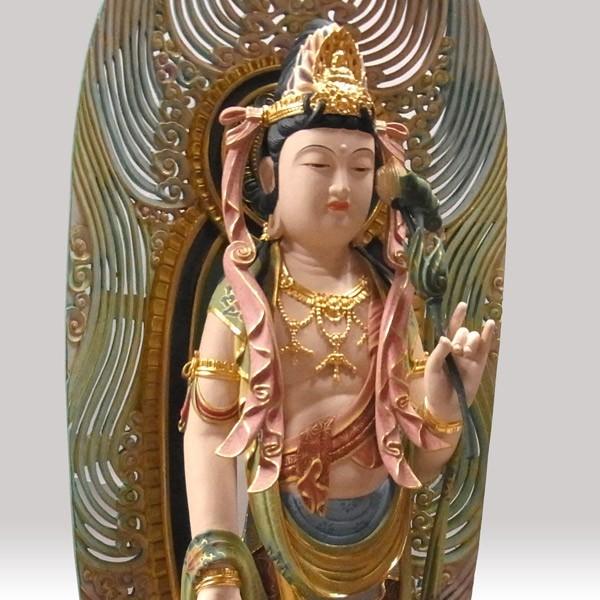 彩色聖観音菩薩 立像 高さ88cm 楠製 木彫り 仏像 : 仏像と縁起物の専門