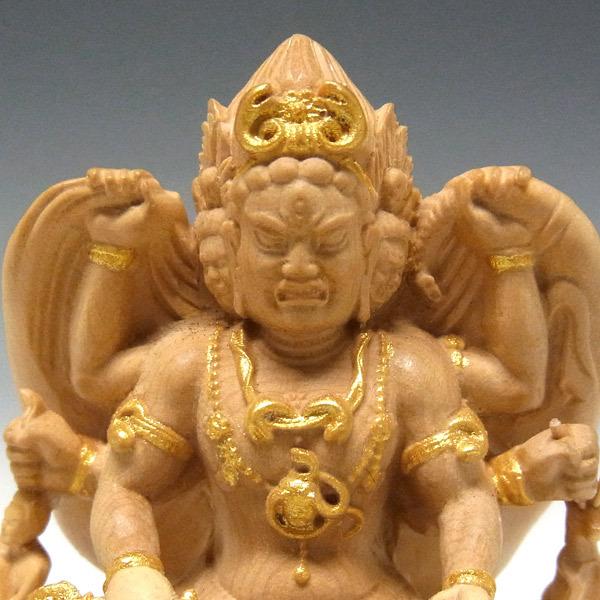 木彫り 仏像 金彩三面大黒天 坐像 高さ5.5cm 柘植製 : 仏像と縁起物の