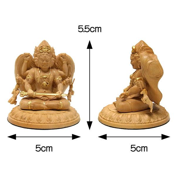 木彫り 仏像 金彩三面大黒天 坐像 高さ5.5cm 柘植製 : 仏像と縁起物の