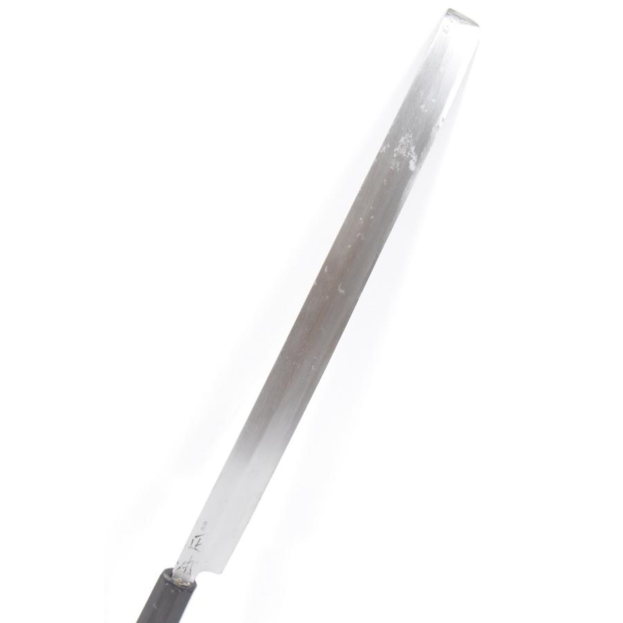 正本 秀 霞 蛸引き包丁 尺一 八角 黒檀柄 鞘付 刃渡り約340mm