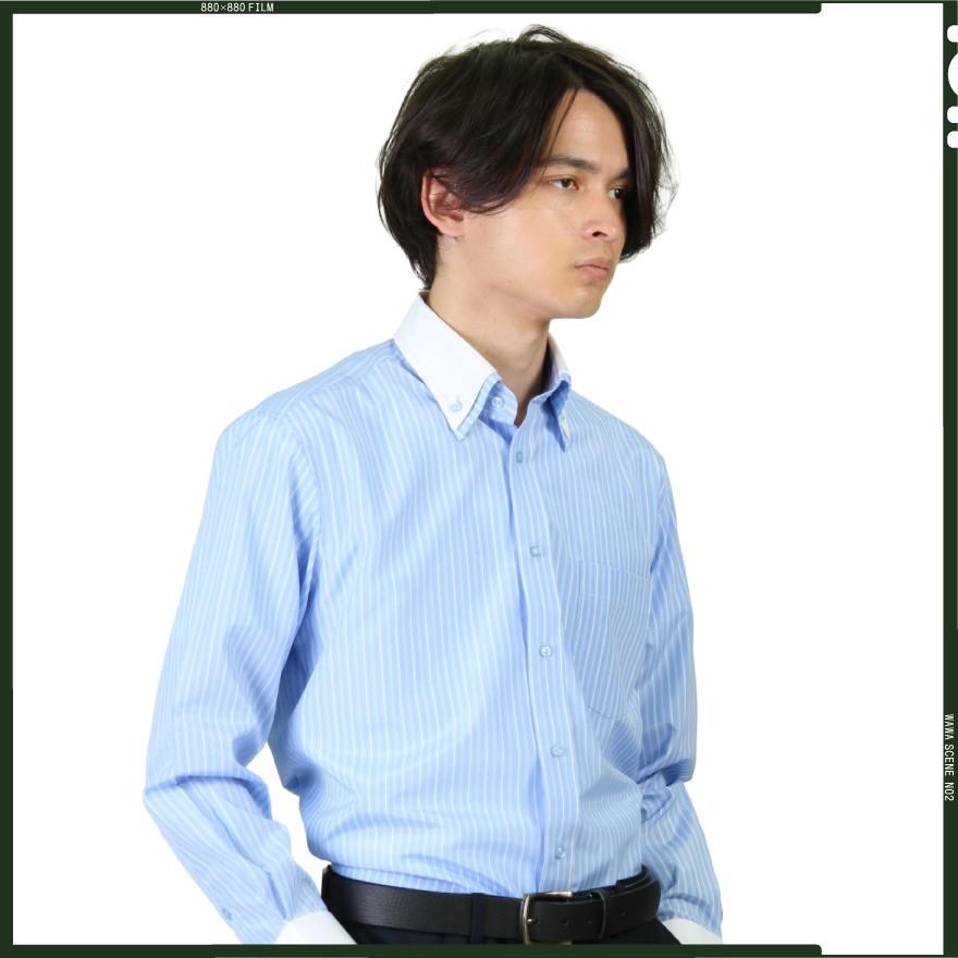 WAWA JAPAN 長袖 メンズ クレリック ワイシャツ 二重襟 ボタンダウン