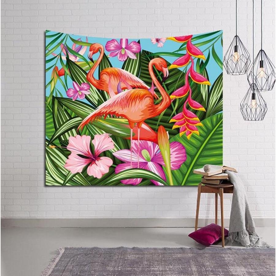 ピンクフラミンゴ ボタニカル 植物 タペストリー ハワイ モンステラ