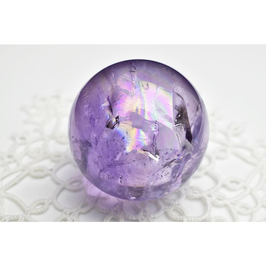 アメジスト AAAAAA ◇最高級・虹入り◇ 丸玉【約32mm珠】ブラジル産