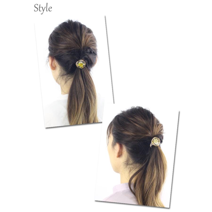 ヘアゴム/レジン風 お花 ゴールドふち g134☆白/ピンク/黄色/フラワー