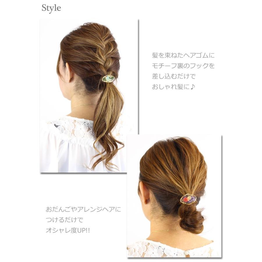 ポニーフック/ハーバリウム風 透明 楕円 お花pn40☆黄色/白/赤/紫/水色