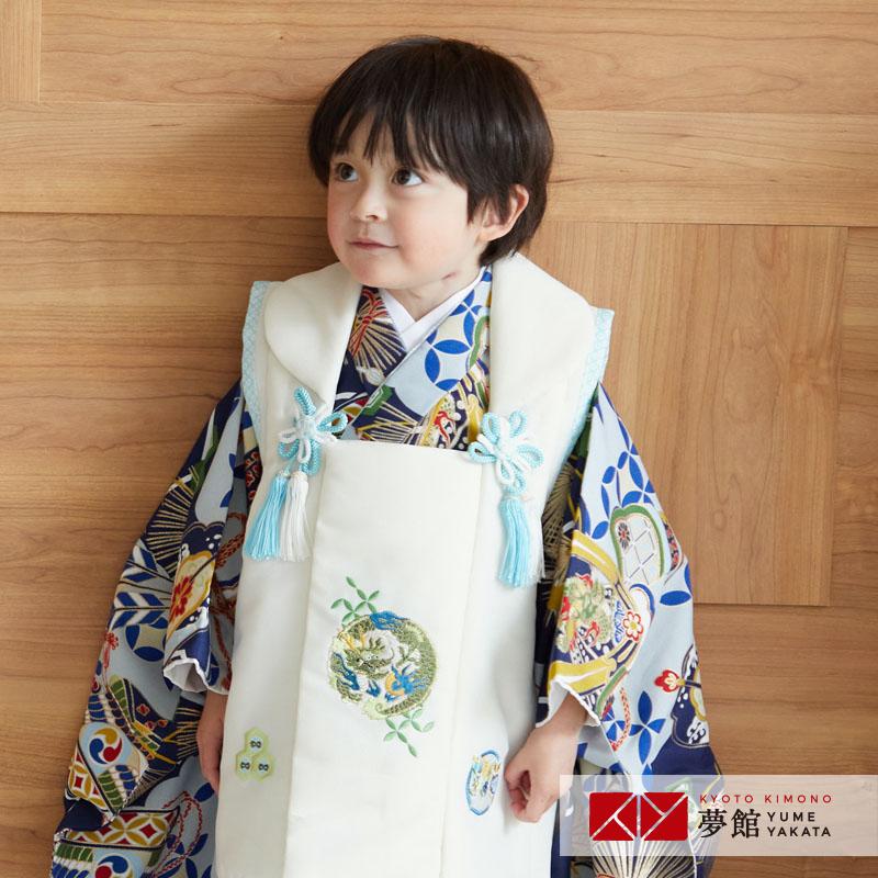 七五三 着物レンタル 3歳 753 男の子 フルセット 被布 白龍×紺鎧兜軍配