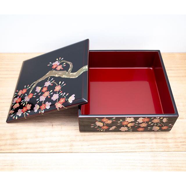 重箱 川連 漆器 木製 三段 漆 漆塗り 桜 おせち 日本製 高級 木 黒 6寸