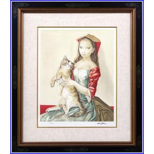 藤田嗣治 「 眠る猫 」 シルクスクリーン 版画 版画 絵画 フジタ