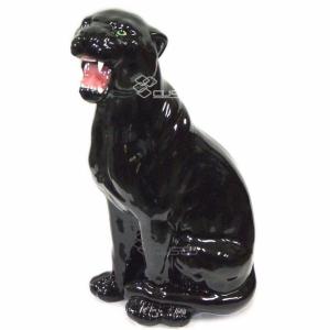 ブラックパンサーの置物 イタリア製 パンサーのオブジェ 黒ひょう 黒