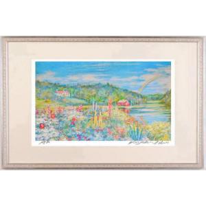 馬 絵画 白馬 シルクスクリーン 版画 フーチーチュン 「カリフォルニア