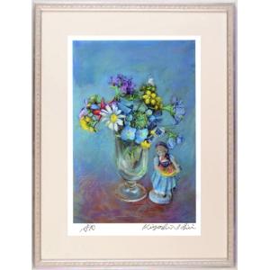 花 絵画 リトグラフ 版画 アンドレ・アングル 「ブーケ」 額付き