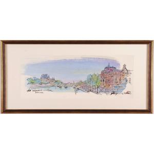 パリ 風景画 絵画 ノートルダム寺院 セーヌ川 フランス 水彩画 石井清