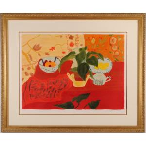 花 絵画 静物画 版画 リトグラフ ウェンディ・チャザン 「テーブルの花