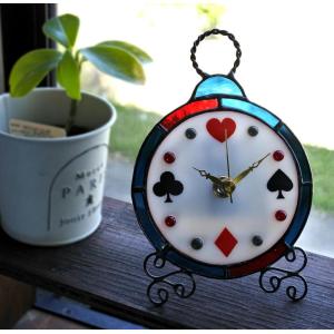 アンティーク ステンドグラス 時計 薔薇 置き、壁掛け兼用 : ステンド