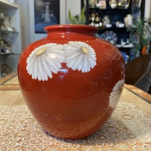 ノリタケ オールドノリタケ 朱地白菊 花瓶 寸高首長 29.5cm : リビング