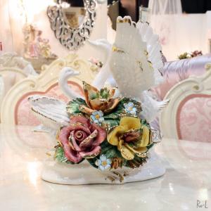 陶器 陶花 ピンクのバラ インテリア イタリア置物 イタリア雑貨