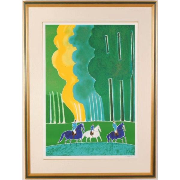 馬 絵画 リトグラフ 版画 セルジュ・ラシス 「ロンシャンの乗馬」 額