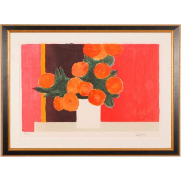 ベルナール・カトラン ピンクの背景の百日草 花 絵画 ジニア 静物画