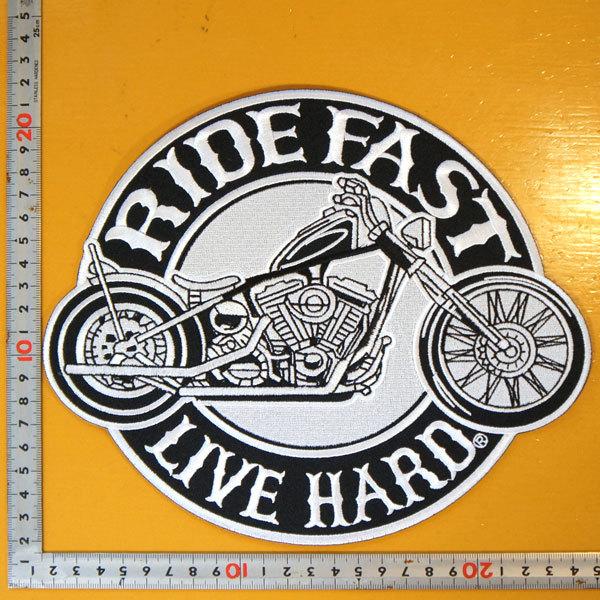 大きな刺繍アイロンワッペン パッチ【RIDE FAST LIVE HARD/速く走る